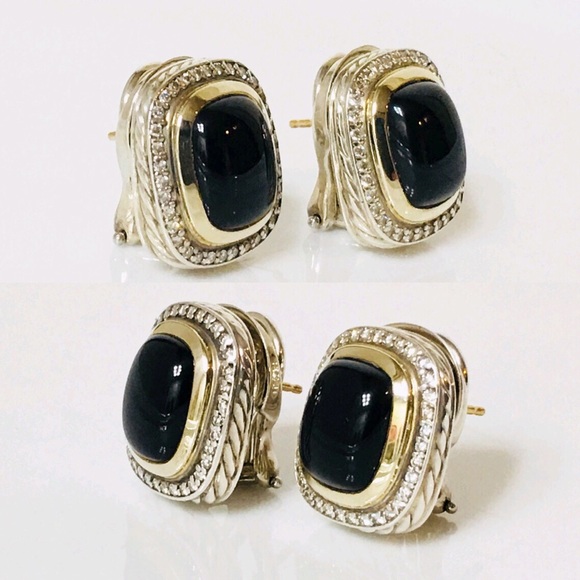 David Yurman Black Onyx & Diamond Albion Earrings - Picture 2 of 5